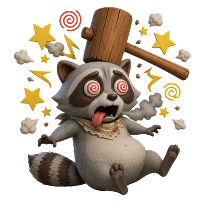 NoGuri's raccoon mascot being blown away